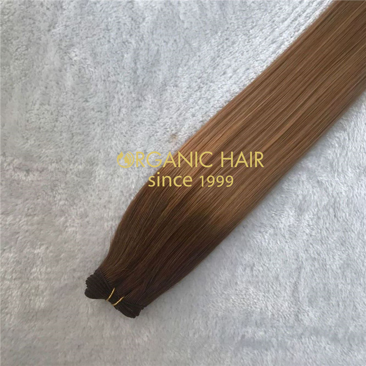 Ombre color human double drawn hand tied weft extensions X150